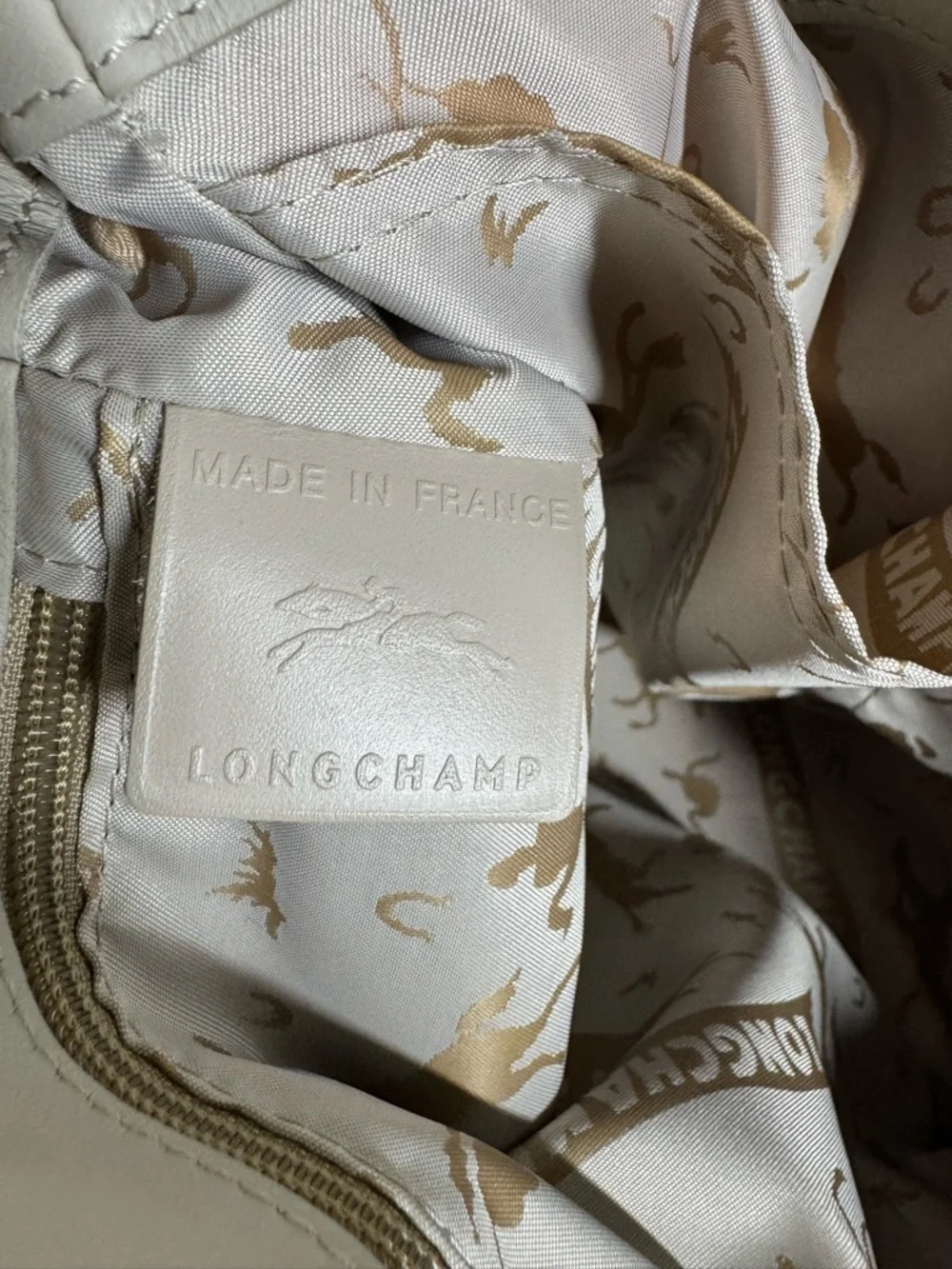 Longchamp Light Beige Leather Saddle Shoulder Hobo Bag